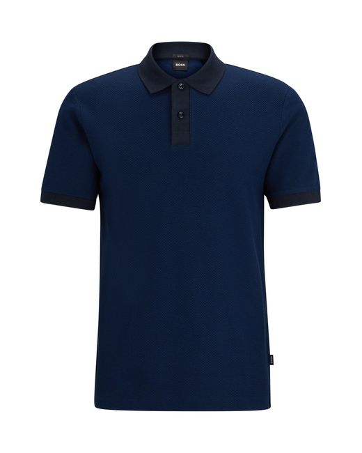 Boss Blue Slim-fit Polo Shirt In Two-tone Mercerized Cotton for men