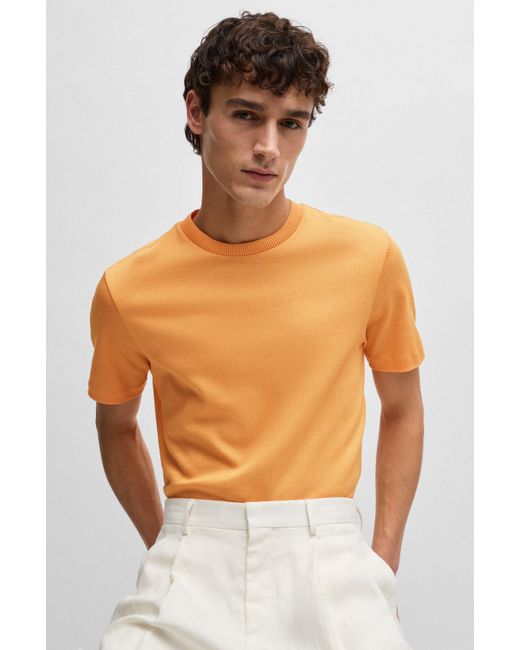 Boss Regular-Fit T-Shirt aus merzerisierter Baumwolle mit Struktur in Orange für Herren