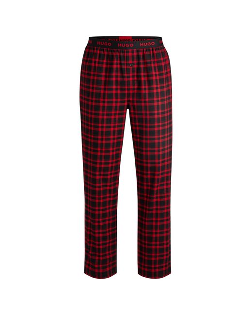 HUGO Red Checked-Cotton Pyjama Bottoms With Logo Waistband for men