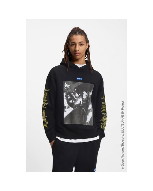 HUGO Black X Jujutsu Kaisen Hoodie With Yuji And Megumi Print for men