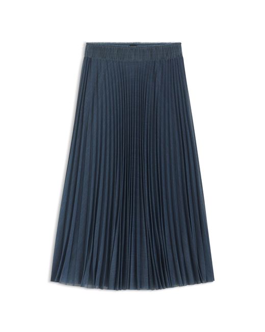 Boss Blue Lined Tulle Skirt With Plissé Pleats