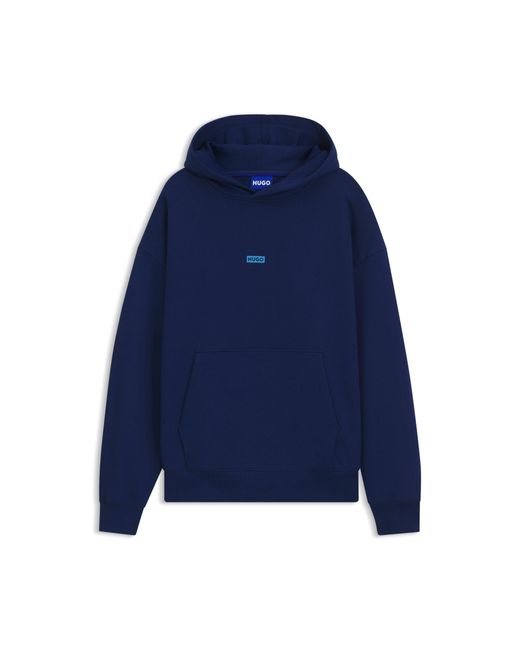 HUGO Blue Cotton-Terry Loose-Fit Hoodie With Logo Details for men