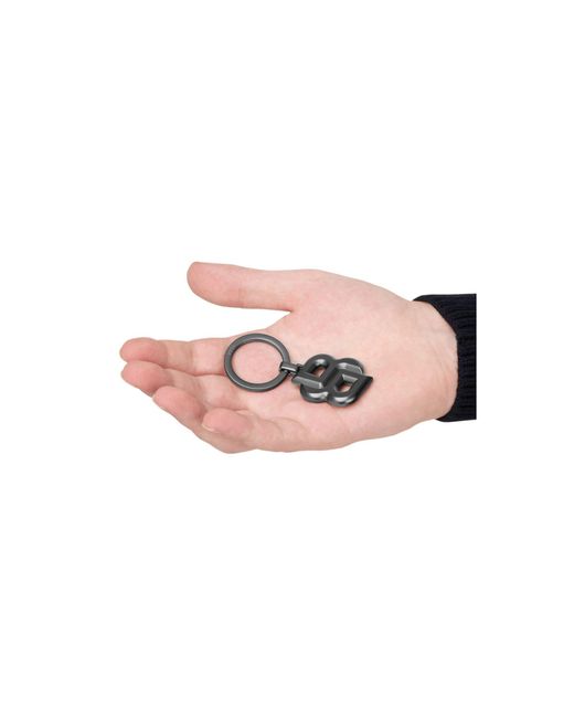 Boss Black Key Ring With Matte-Gunmetal Double B Monogram