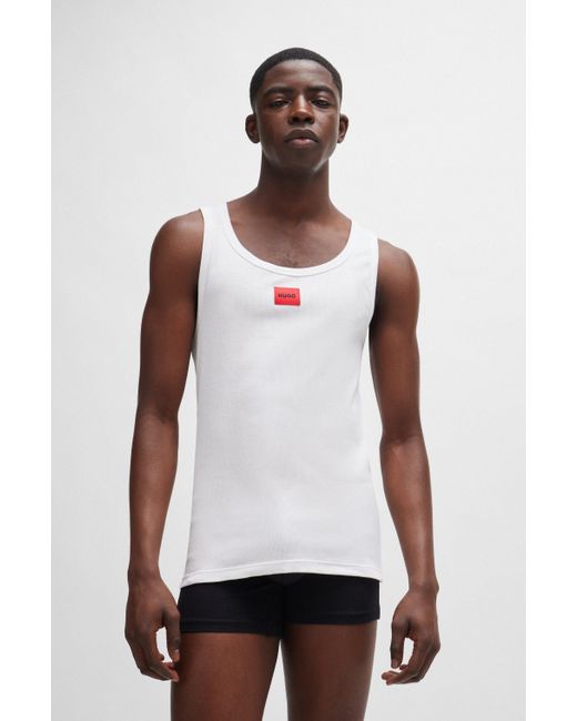 HUGO Regular-Fit Unterhemd aus Stretch-Gewebe mit rotem Logo in White für Herren