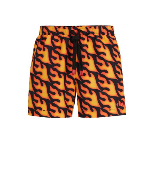 HUGO Zwemshorts Met Vlammenprint En Logo in het Orange voor heren