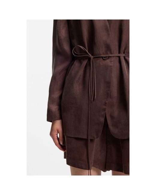 Boss Brown Regular-Fit Collarless Jacket With Drawstring Waist