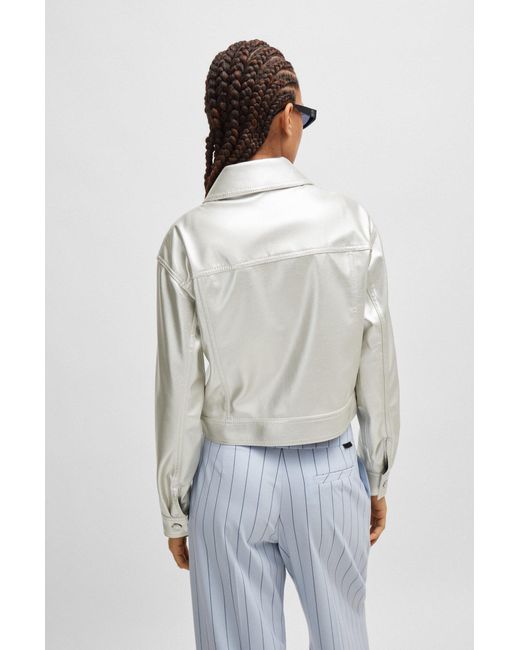 HUGO White Relaxed-fit Jacket In Metallic Faux Leather