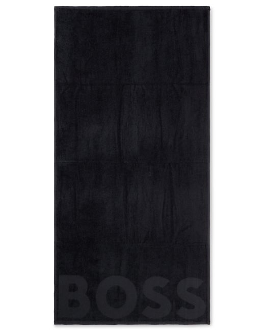 Boss Blue Cotton Hand Towel With Tonal Logo