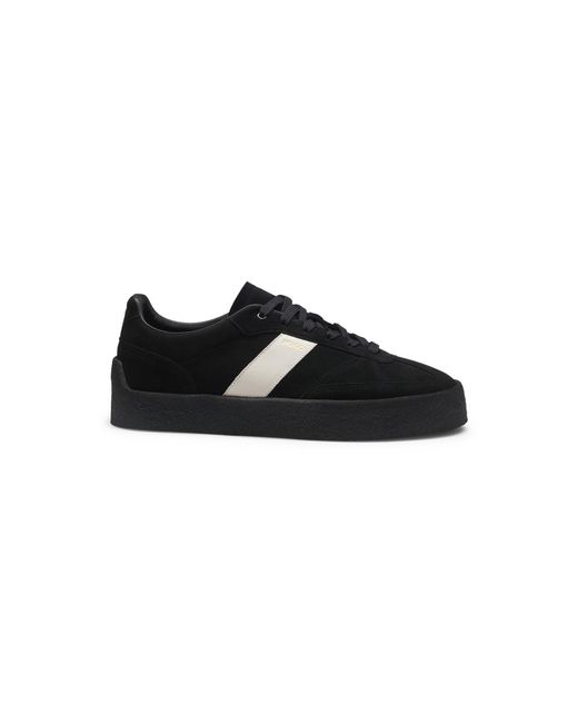HUGO Black Suede Trainers With Side Stripe for men