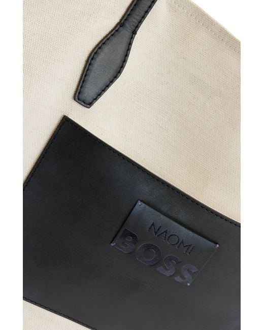 Boss White Naomi X Leather-trimmed Shopper Bag With Detachable Pouch