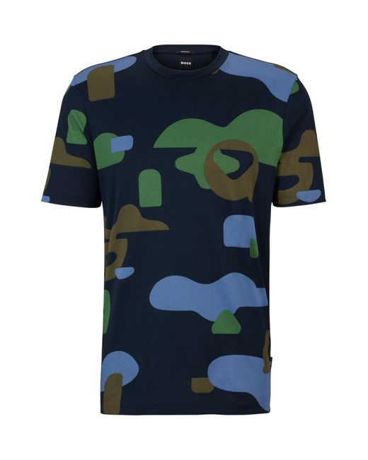 T-Shirt En Coton Mercerisé À Motif De La Saison Boss pour homme en coloris Green