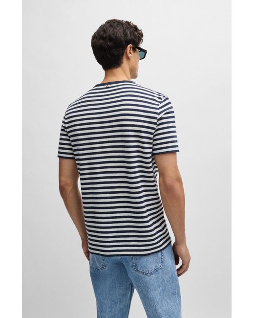Boss Black Horizontal-stripe T-shirt In Cotton And Linen for men