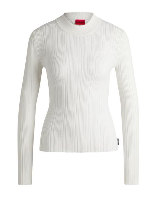 HUGO White Slim-fit Sweater With Irregular Ribbed Structure