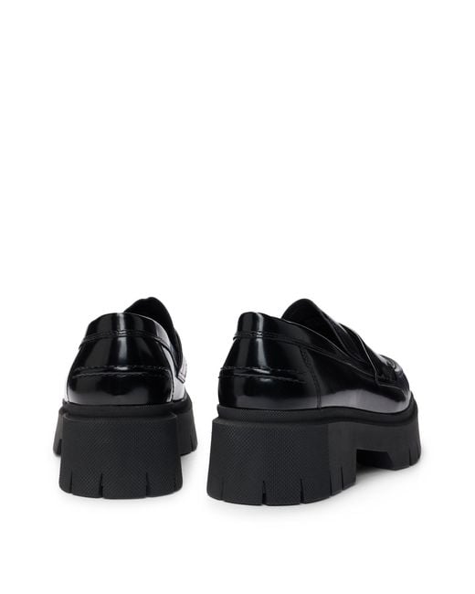 HUGO Black Stacked-logo Loafers In Leather With Chunky Sole