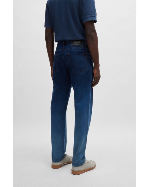Boss Regular-fit Jeans Van Degradé Indigo Denim in het Blue voor heren