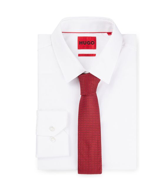 HUGO Red Silk-jacquard Tie With Modern Pattern for men