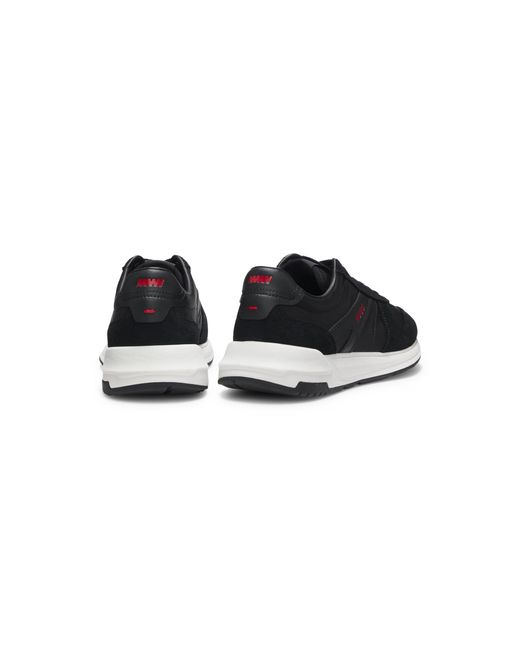 HUGO Black Suede-Trim Sneakers With Logo Details for men