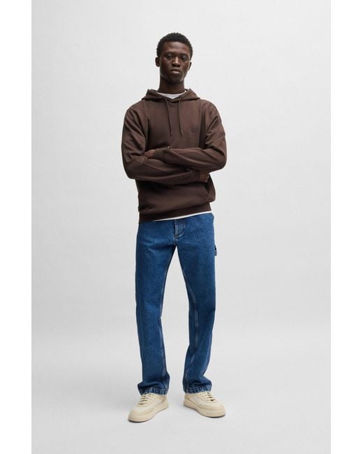 Boss Regular-Fit Hoodie Aus Baumwoll-Terry Mit Logo-Aufnäher in Brown für Herren