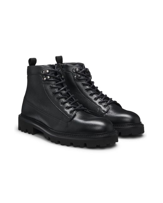 Boss Boots Aus Genarbtem Leder Mit Schnürsenkeln Im Wanderschuh-Stil in Black für Herren