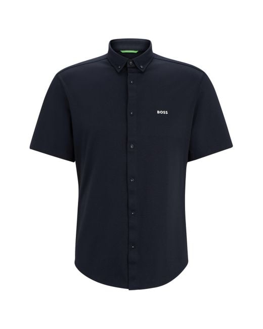 Boss Regular-Fit Baumwoll-Hemd aus Piqué-Jersey in Black für Herren