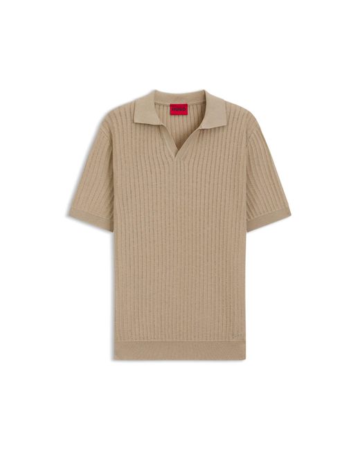 HUGO Natural Johnny-Collar Knit Polo for men