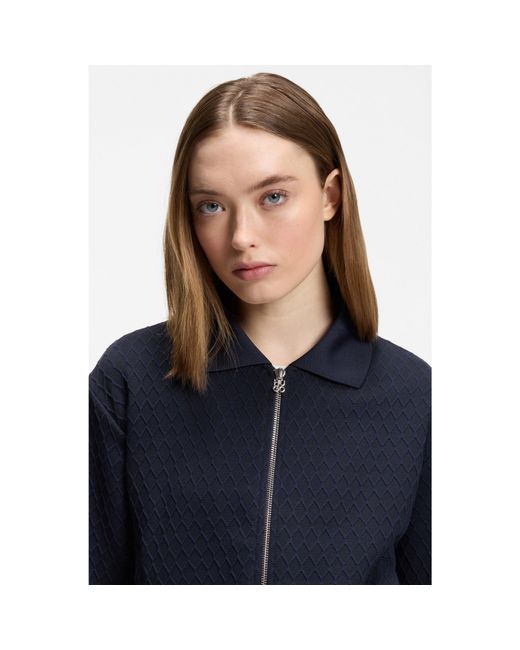 HUGO Blue Zip-Up Sweatshirt With Stacked-Logo Puller
