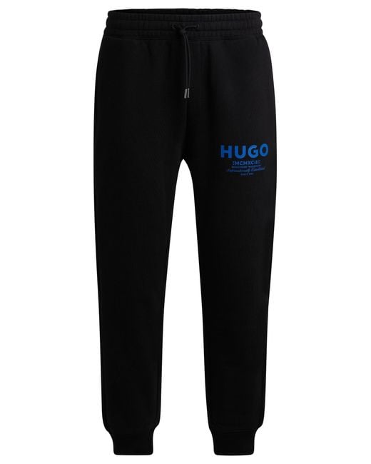 HUGO Black Cotton-terry Tracksuit Bottoms With Logo Print for men