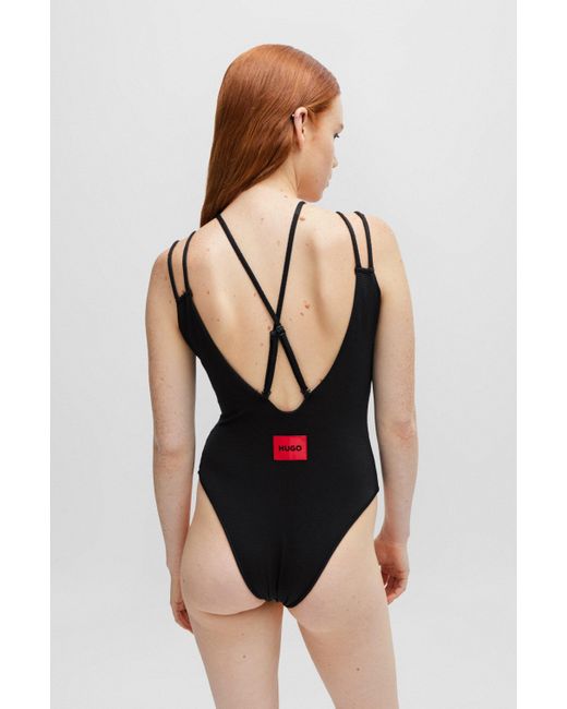 HUGO Black Structured-jersey Swimsuit With Strap Details