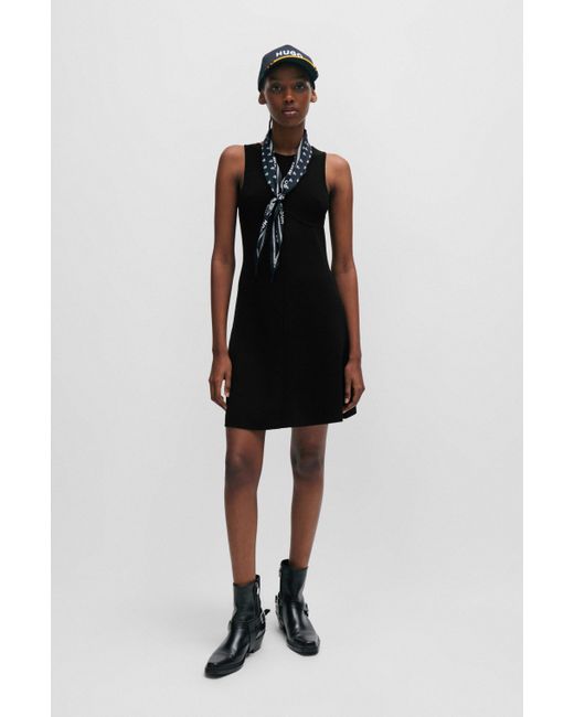 HUGO Black Fit-and-flare Sleeveless Dress With Seam Details