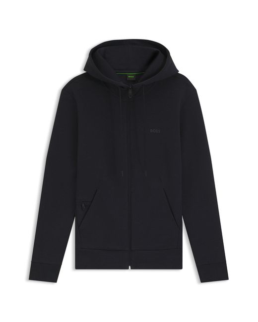 Sweat à capuche zippé en coton stretch à logo imprimé Boss pour homme en coloris Blue