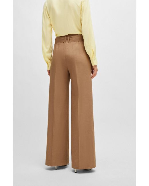 Boss Natural Relaxed-fit Trousers In A Linen Blend