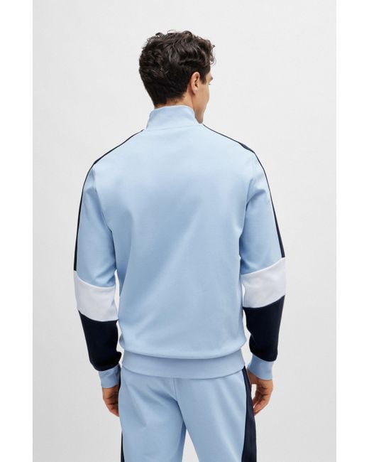 Sweat zippé color block en coton mélangé Boss pour homme en coloris Blue