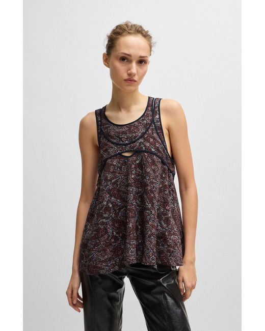 Boss Brown Regular-fit Sleeveless Blouse With Overlapping Detail