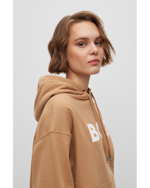 Boss Natural Cotton-blend Hoodie With Contrast Logo
