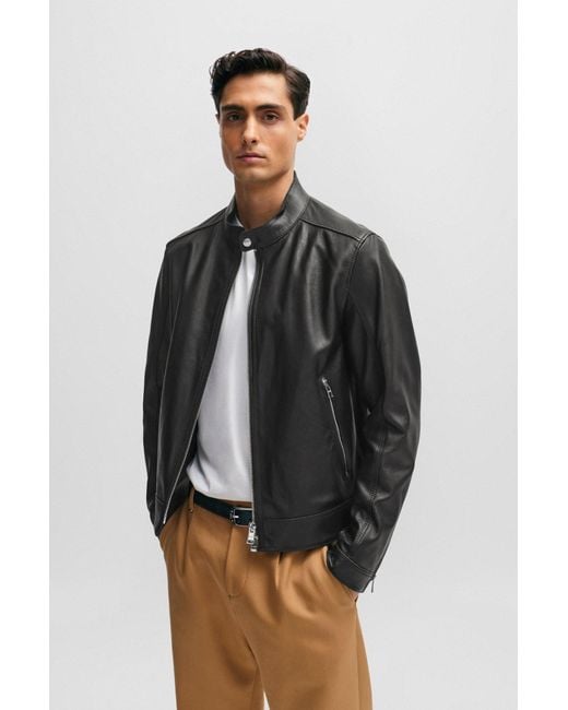Boss Black Regular-fit Jacket In Grained Leather for men