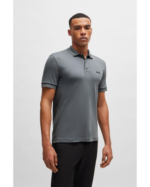 Boss Slim-Fit Poloshirt aus Interlock-Baumwolle mit kontrastfarbenen Details in Gray für Herren