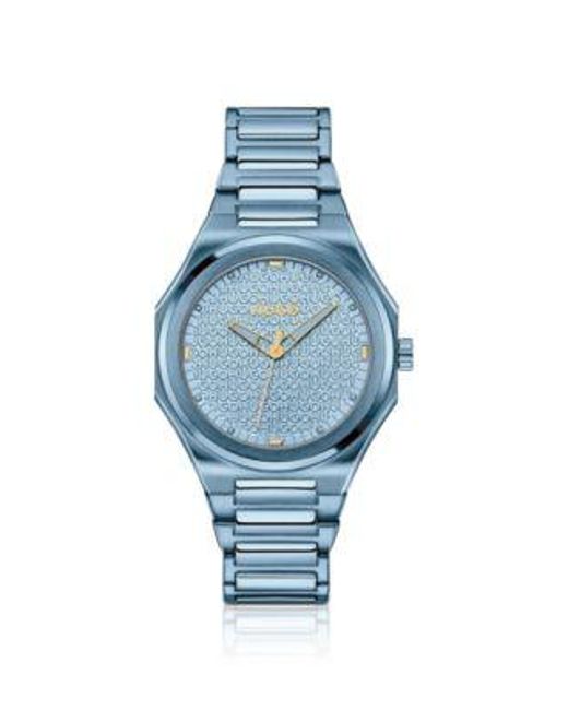 Montre en acier bleu avec cadran à logo texturé HUGO en coloris Blue