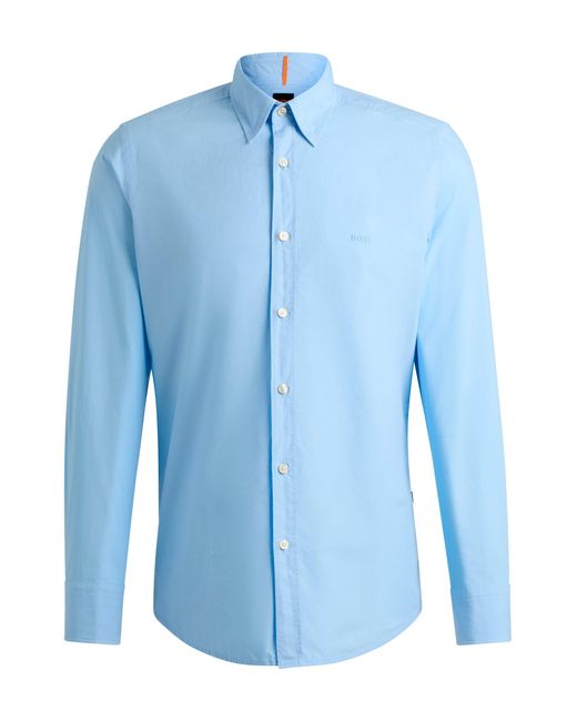 Boss Blue Regular-fit Shirt In Cotton Poplin With Kent Collar for men