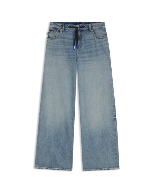 HUGO Blue Baggy-Fit Jeans With Drawcord And Happy Logo