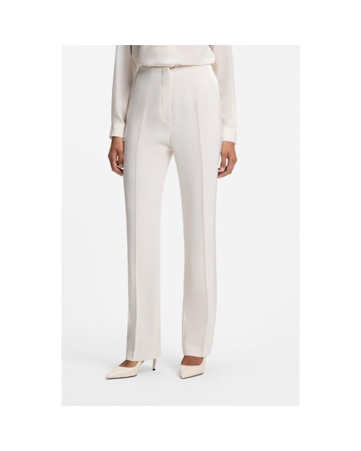 Boss White Straight-Fit Trousers