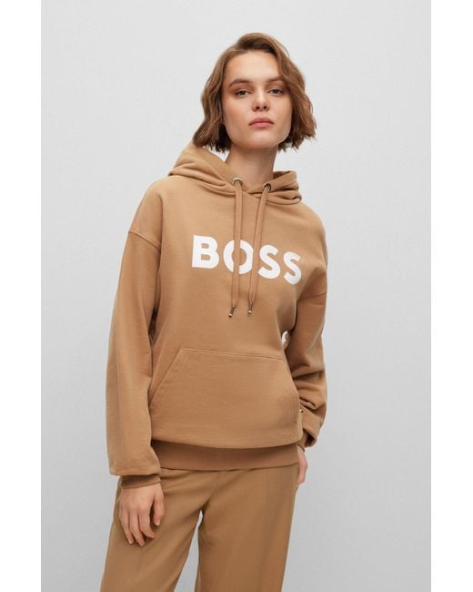 Boss Natural Cotton-blend Hoodie With Contrast Logo