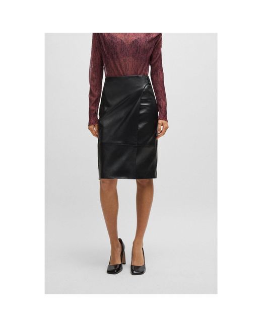 Boss Black Leather Skirt With Strap Detail