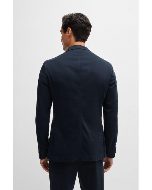 Boss Blue Slim-fit Suit In Stretch Fabric With Cotton for men