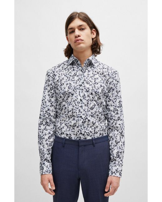 HUGO Slim-fit Overhemd Van Katoenen Popeline Met Print in het White voor heren
