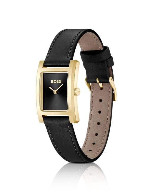 Boss Leather-strap Watch With Brushed Black Dial