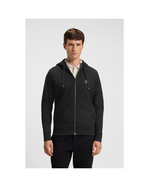 Boss Black Relaxed-Fit Cotton-Blend Hoodie With Double B Monogram for men