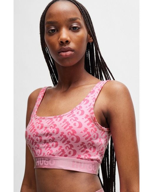 HUGO Pink Bralette aus Stretch-Baumwolle mit sich wiederholenden Logos