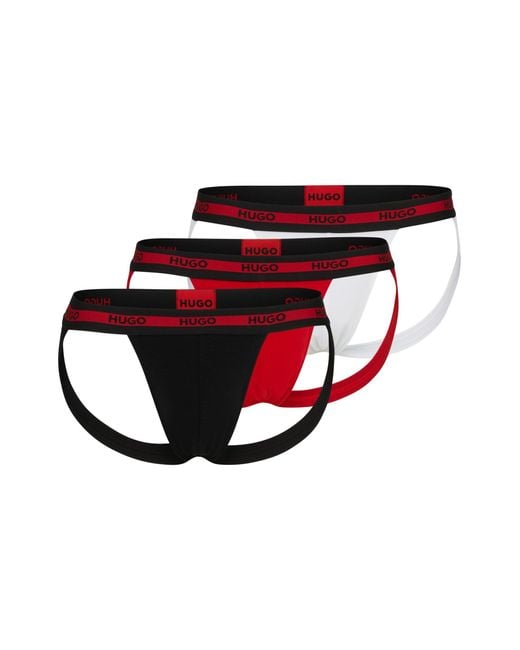 HUGO Red Three-pack Of Stretch-cotton Jock Straps With Logos for men