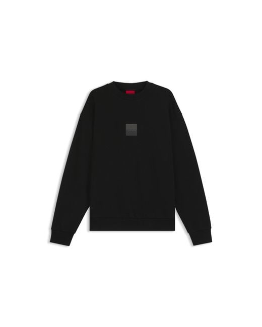 HUGO Black Cotton-Terry Sweatshirt With Split Logo for men