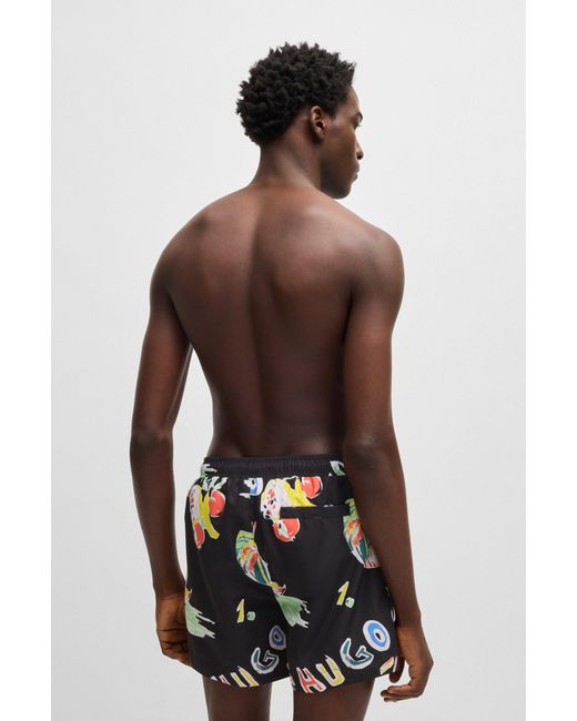 HUGO Red Quick-Dry Swim Shorts With All-Over Print for men
